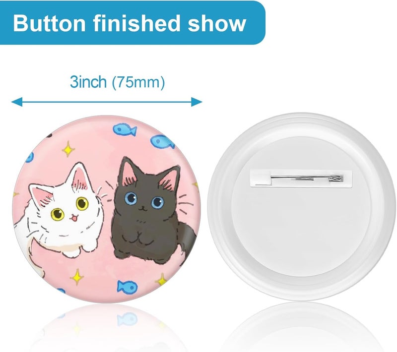 KUNTAERY 100 Sets 3 Inch Button Maker Supplies, 75mm Round Badge Parts with Metal Covers, Plastic Pin Backs, Clear Film & Blank Paper, Perfect for Button Maker Machine & Badge Press - Image 4